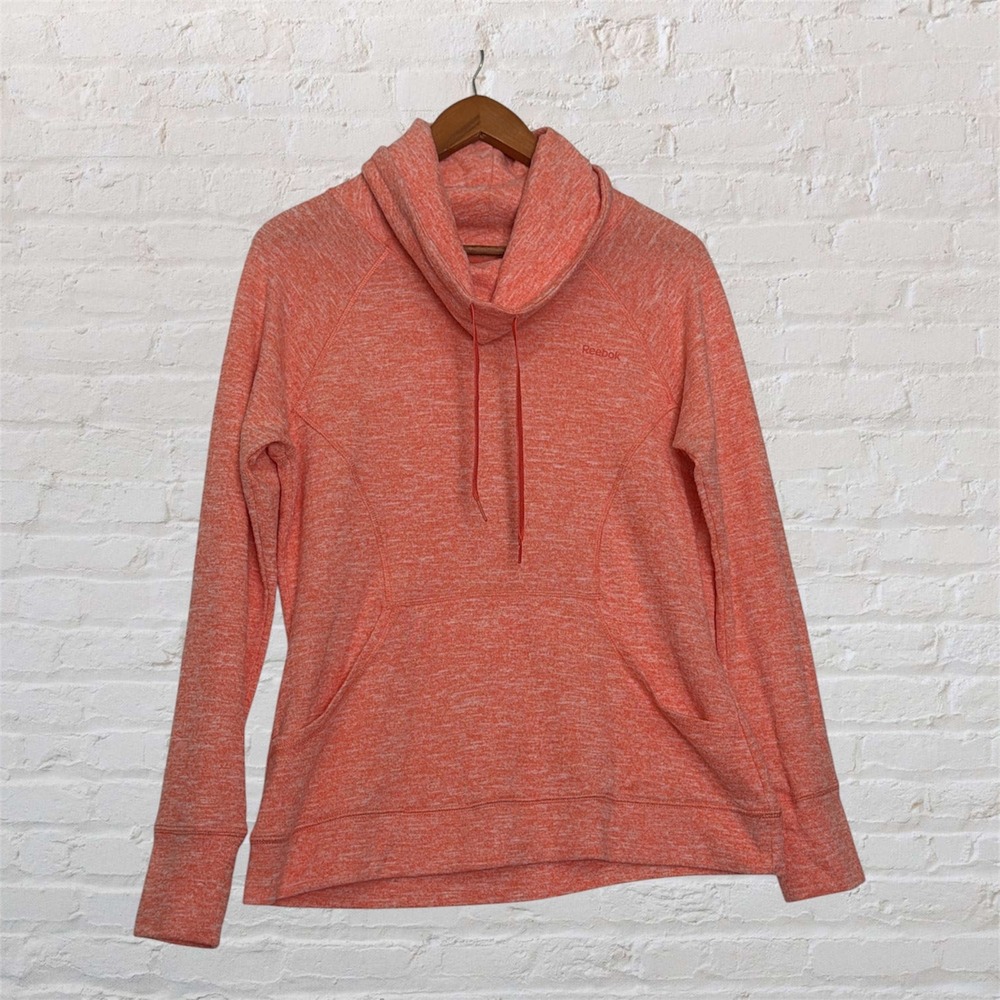 Reebok Womens Cowl Neck Pullover Space Dye Coral Hoodie Sweatshirt Medium M